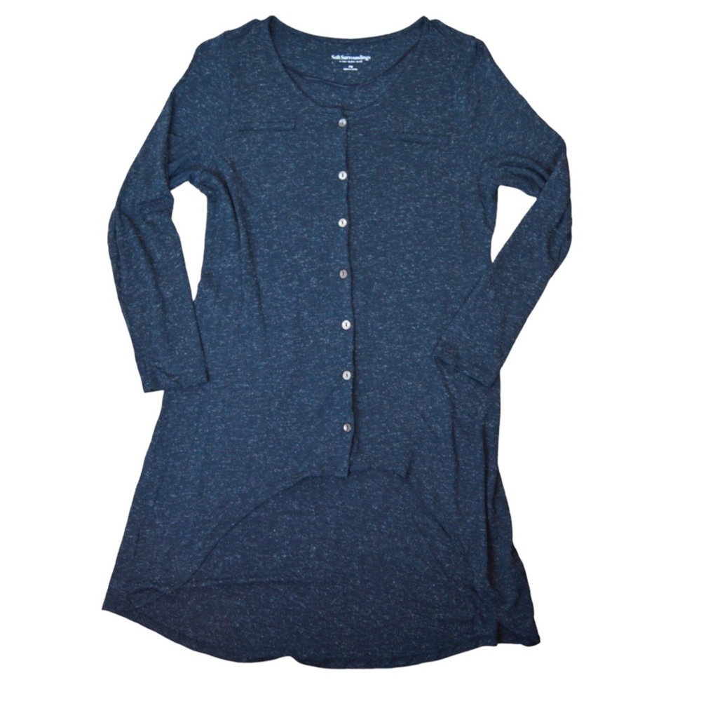 Soft Surroundings LENA Button Down Tunic Top, Navy Petite Medium Style‎ 38748